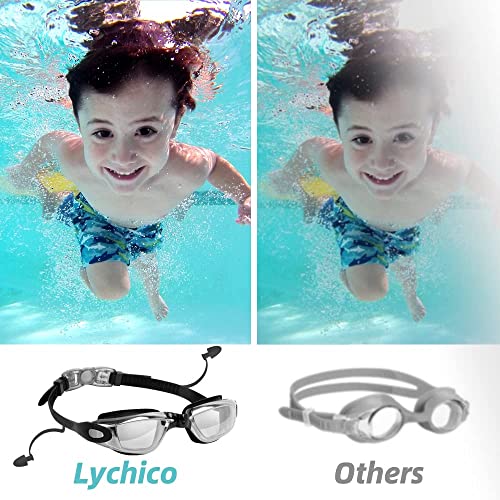 Swimming Goggles, Lychico Anti Fog Swim Goggles With UV Protection Mirrored, Adults No Leaking 180 Degree Vision with Protection Case and Soft Silicone Nose Bridge for Men Women, Black, One Size (YYJ)