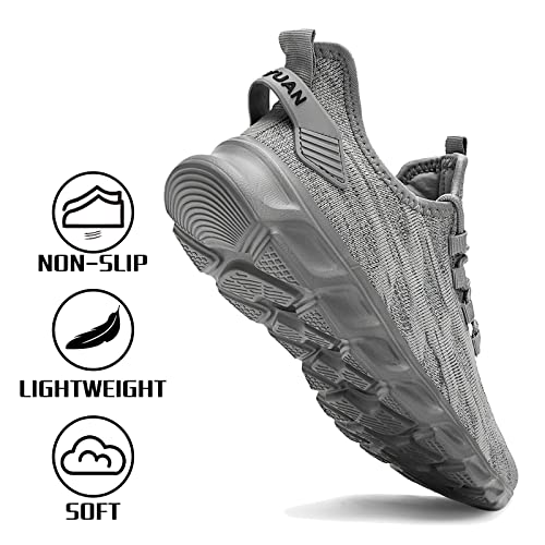 CAIQDM Mens Trainers Running Shoes Leisure Sneakers Mesh Walking Gym Tennis Shoes Lightweight Breathable Sports Outdoor Fitness Jogging Grey 9 UK