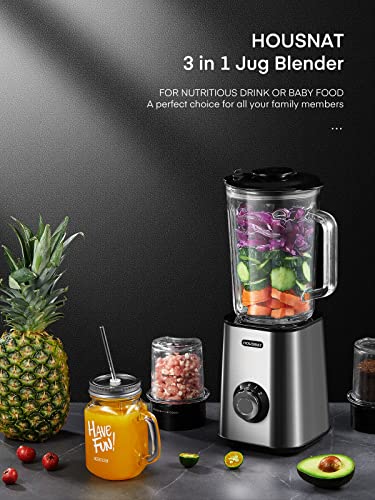 Blenders for Kitchen, 3 in 1 Jug Blender with 1.5L Glass Jug | Stainless Steel Blades, 3 Speed Control with Pulse | Mixer Grinder with Coffee/Spice Grinder Mill Included | 450W