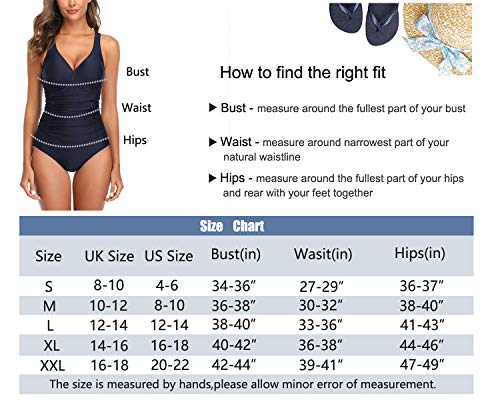 Derssity Women One Piece Swimsuit Ruched Tummy Control Swimming Costume Twist Push Up Swimwear Bandeau Bathing Suit(P,L)