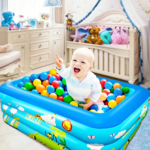 Jiosdo Paddling Pool for Kids, 150cm Rectangle Swimming Pool for Kids, Inflatable Baby Paddling Pool, Large Paddling Pool 3-Ring with Soft Inflatable Floor for Garden Backyard Outdoor for Children