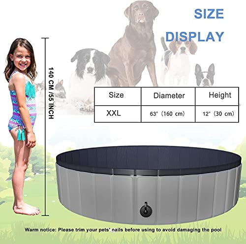 OBOVO Dog Pool for Large Dogs, Foldable Dog Pool, 160 x 30 cm, XXL Portable Dog Pool, Kiddie Pool for Pets, Hard Plastic Pet Bathtub, Indoor Outdoor Pool for Pets, Large Dogs, and Children