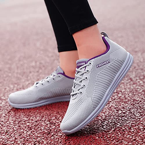 TEELONG Women Slip On Loafers Sports Runing Shoes Breathable Mesh Fashion Outdoor Sneakers Women Shoes Lace-Up Women's Sneakers Grey