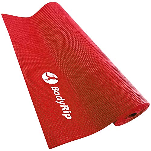 BodyRip Red Yoga Mat with Pink Duffle | 6mm PVC, Non-Slip, Non-Absorbent | Full Zipper, Striped Bag, Leather Handle | For Home Gym, Exercise, Fat Loss, Pilates, Aerobic, Workout, Gymnastics