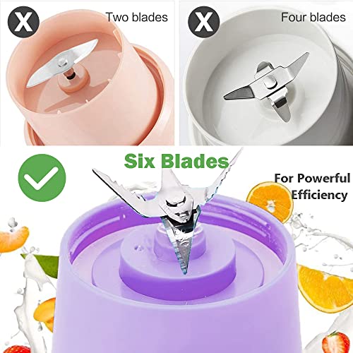 Portable Blender, 13Oz Personal Fruit Mini Blenders, Portable Smoothie Blender, Juicer Cup, USB Rechargeable Mixer, Purple bottle for Smoothies and Shakes, With 6 Blades, for Travel and Kitchen