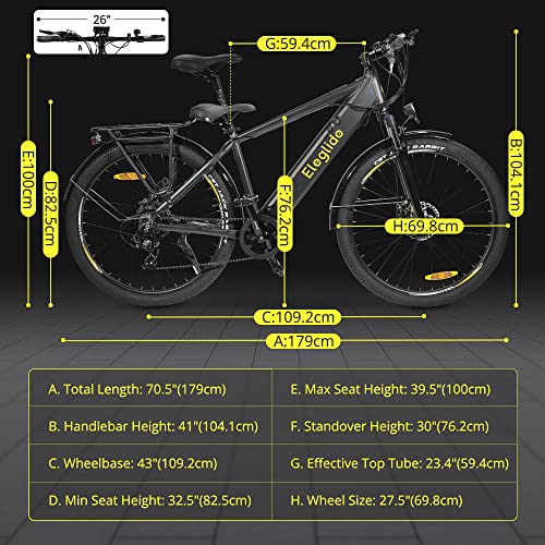 Eleglide Electric Bikes, T1 Electric Bicycle Mountain Bike, 27.5" E bike Commute Trekking E-bike with 36V 12.5Ah Removable Li-Ion Battery, LCD Display, Shimano 7 Speed, Dual Disk Brake