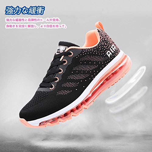 Men Women Shock Absorbing Air Running Shoes Trainers for Multi Sport Athletic Jogging Fitness Black Orange 38