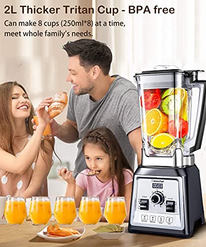 AMZCHEF Blender Smoothie Maker - 2000W Commercial Blender with 2L BPA Free Container - 25000RPM High Speed Blender with 8 Speeds Control for Kitchen - 4 Presets for Ice/Juice/Smoothie/Nuts