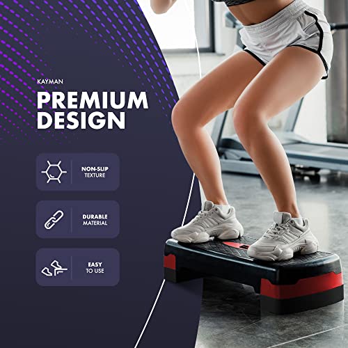 KAYMAN Exercise Steps – Fitness Stepper for Home & Gym, Suited for Aerobics, Cardio, Weights, Yoga, DVD Workout – Adjustable 2 Step Level Heights (10,15 cm) – Perfect Equipment for Fitness (Red)