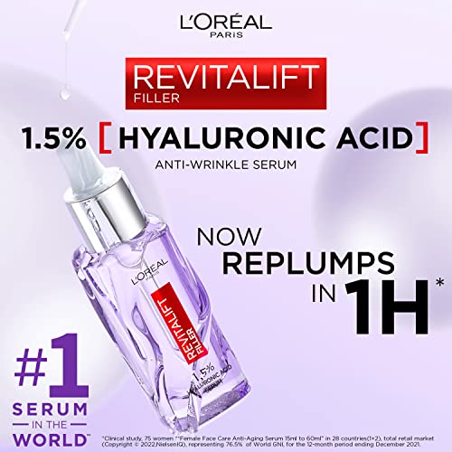 L'Oreal Paris Hyaluronic Acid Serum Revitalift Filler [+Hyaluronic Acid] Anti-Wrinkle Dropper Serum Large 50 ml