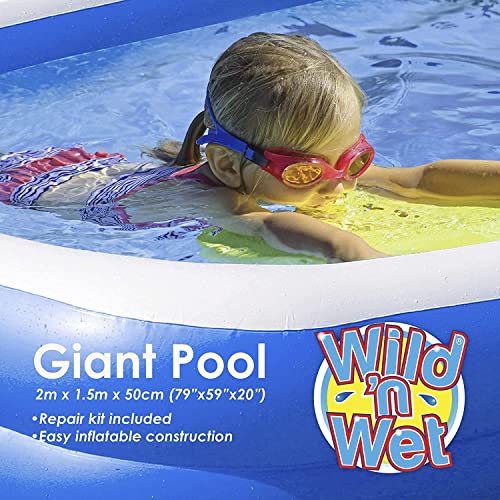 VFM - 2m Family Paddling Pool PVC Inflatable Giant Capacity Swimming Super Fun For Kids Holiday Summer Garden Swim Splash With Repair Kit- Wild 'n Wet