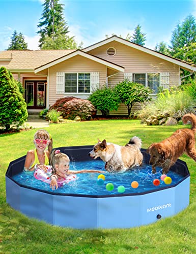 Meowant Foldable Dog Pool Dog Paddling Pool, Upgrade Thickened PP Material Swimming Pools for Large Dogs, Indoor Outdoor Portable Dog Pool, Large Kids Bath Pool with 4pcs Repair Patch (2XL-71 x 12")