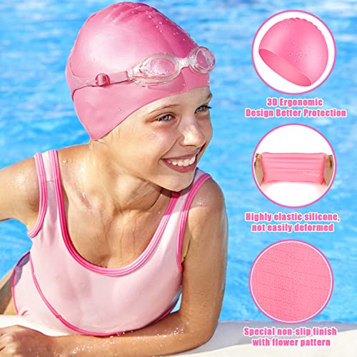 Traling Kids Swimming Cap, Silicone Swim Hat for Children Boys Girls 6-14 Years