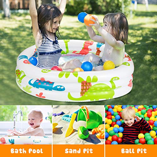 Ucradle Inflatable Paddling Pool for Kids, Three Ring Pool with Soft Inflatable Floor, Hoop Swimming Pool Inflatable for Outdoor Garden Children Baby Toddler Summer Play Water Toy, 90x90x20 CM