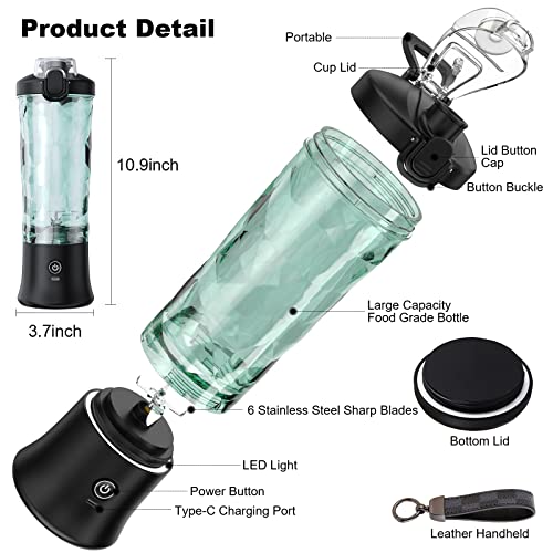 Portable Blender, POYET Smoothies Blender, 20 oz Personal Blender for Shakes and Smoothies with USB Rechargeable Travel Sports Blender Bottle Black