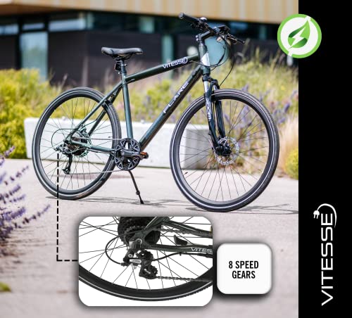 Vitesse Flare Hybrid Electric Bike for Adults, 45 Miles Range, 8 Speed Gears with 250w Rear Motor and Front Suspension for a Smooth Comfortable Ride, 21” Frame and 700C Wheels