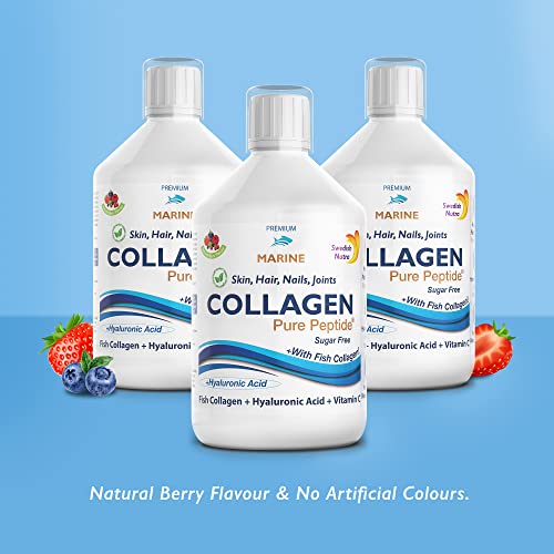 Swedish Nutra Liquid Marine Collagen - Pack of 500ml, 20 Day Supply | Sugar Free Berry Flavour | Minimize Fine Lines, Wrinkles & Improve Skin Elasticity | 100% Natural Flavour | High Absorption Rate