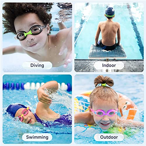 Kids Swimming Goggles, Swimming Goggles Kids 6-14, Kids Goggles Anti-Fog No Leak Proof Uv Resist Childrens Swimming Goggles Boys Girls Goggles Food Grade Silicone Comfort with Nose Clip(Age 3-14)