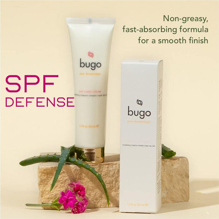 bugo Moisturizer Day Cream, Fully Vegan & Natural, Water Based and Repair Day Care Cream, Perfect Skin Care Face Cream, Suitable for Senstive Skin with Organic Unique Formula 50 mL.