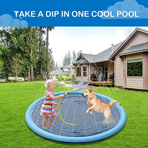 SHOKAN Splash Pad for Dogs & Kids, 100cm Inflatable Dog Splash Sprinkler Pad, Foldable Thickened Dog Paddling Pool Splash Mat, Outdoor Dog Sprinkler Play Mat for Summer Garden Beach Backyard