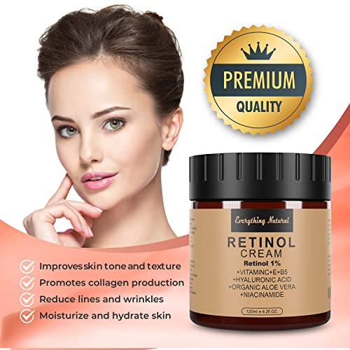 Retinol Cream - Premium Moisturizer for face - Large - 120ml/4.2fl.OZ - Infused with Hyaluronic Acid, Vitamin C Serum, Vitamin E, and Niacinamide