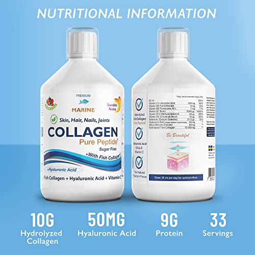 Swedish Nutra Liquid Marine Collagen - Pack of 500ml, 20 Day Supply | Sugar Free Berry Flavour | Minimize Fine Lines, Wrinkles & Improve Skin Elasticity | 100% Natural Flavour | High Absorption Rate