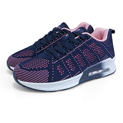 Minbei Womens Sneakers Lightweight Ladies Trainers Breathable Woman Running Shoes Daily Walking Outdoor Fitness Athletic Lace Up Flat Fitness Air Sports Shoes, 5.5 UK, Blue Air Cushion