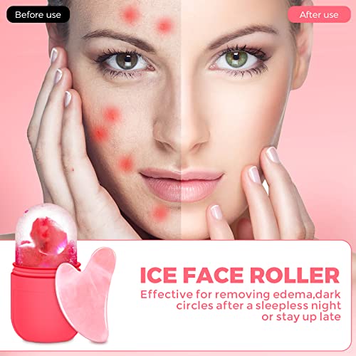 Ice Face Roller with Gua Sha Tool for Face,Ice Cube Tray for Face Ice Roller and Eyes Skincare Facial Beauty Ice Roller Skin Care Tools for Brighten Lubricate Shrink Pores Remove Fine Lines