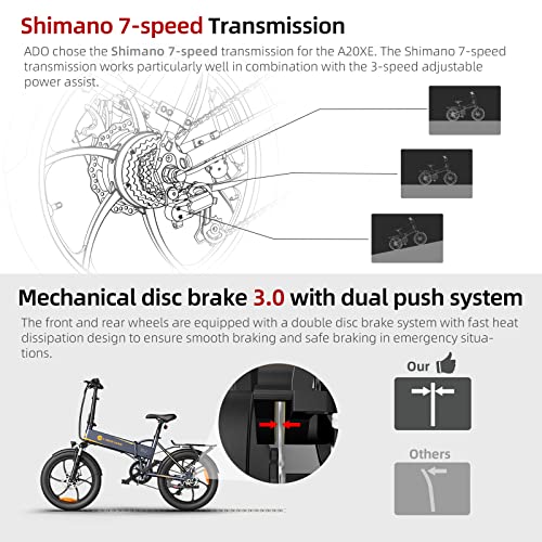 With mounted rear frame ADO A20 XE Electric bicycles 20 inch adult electric folding e bike, 250W motor/36V/10.4Ah battery/25 km/h, black