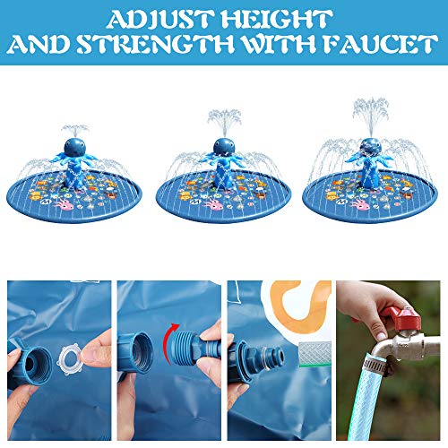 Baztoy Splash Pad, Large (160x160CM) Sprinkler Play Pad for Toddlers, Kids Toys Inflatable Water Sprinkler Pad Small Pool Outdoor Garden Water Toys Summer Water Games Activities Gifts for Boys Girls