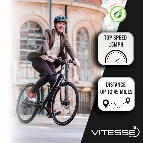 Vitesse Flare Hybrid Electric Bike for Adults, 45 Miles Range, 8 Speed Gears with 250w Rear Motor and Front Suspension for a Smooth Comfortable Ride, 21” Frame and 700C Wheels