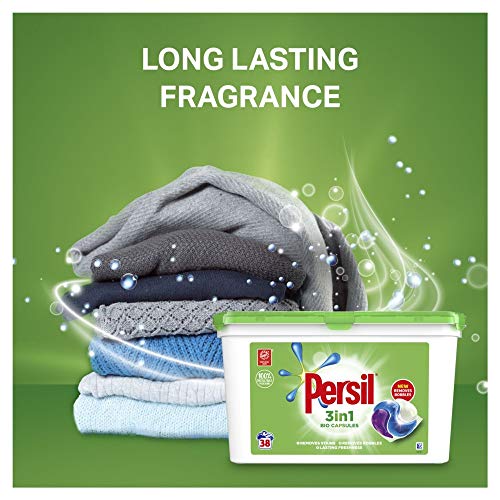 Persil Bio 3 in 1 Laundry Detergent Washing Pods Capsules Tablets Mega Refill Pack (38 Wash), Brilliant Plant-Based Stain Removal With Comfort Freshness, Biodegradable ingredients