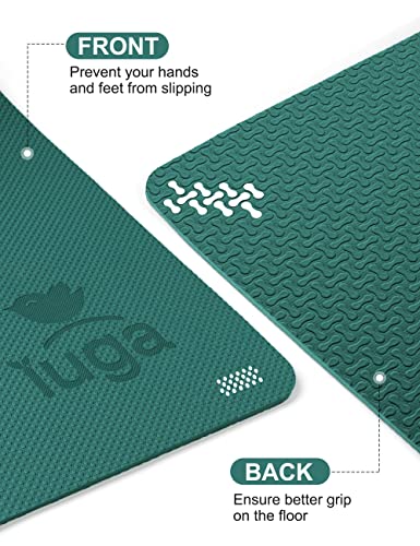 IUGA Eco Friendly Yoga Mat with Alignment Stripes, Free Adjustable Carry Strap, 100% TPE Material - Non Slip, Cushioning and Light-Weight Size 183 X 65 CM (Green)