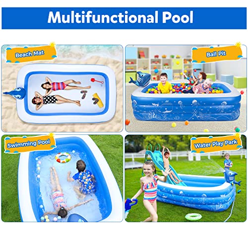 Inflatable Pool,Swimming Pool for Kids, Blow Up Kiddie Lounge Pool with Shark Sprinkler ,Outdoor Backyard Park for Kids Adults Toddlers Age 3+ Water Toys