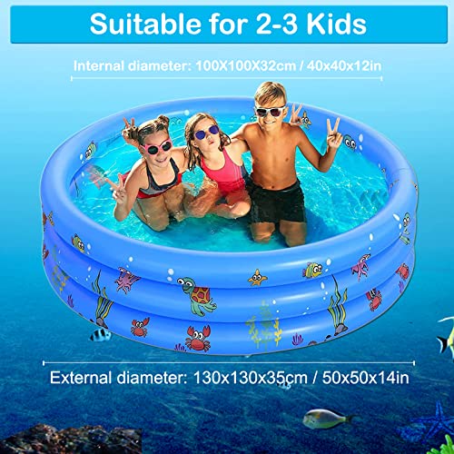 Paddling Pools for Kids, 51in Inflatable Baby Swimming Pool, 3 Ring Paddling Pool with Inflatable Safety Bubble Floor, Small Paddling Swimming Pools for Toddlers Gardens Backyard, Blue/130cm