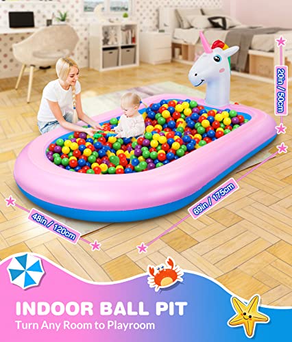 Inflatable 3 in 1 Unicorn Baby Splash Paddling Pool | Sprinkler Water Pool Spray Pool | Children's Pool for Summer Outdoor Garden Family Party Backyard Swimming Gifts 68 x 41 x 18 Inch