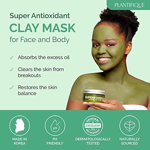 Korean Skin Care Detox Face Mask Beauty with Avocado & Superfoods - Clay Mask Dermatologist Tested, Hydrating Mud Mask for Face and Body - Vegan Face Masks Skincare by Plantifique - 3.4 Oz/100ml