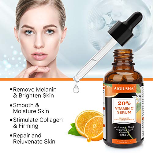 20% Vitamin C Serum For Face with Anti Aging & Wrinkle Facial Serum, Fades Dark Spots and Hyperpigmentation. Boost Skin Collagen, Brighten Hydrate & Plump Skin.(1 oz)