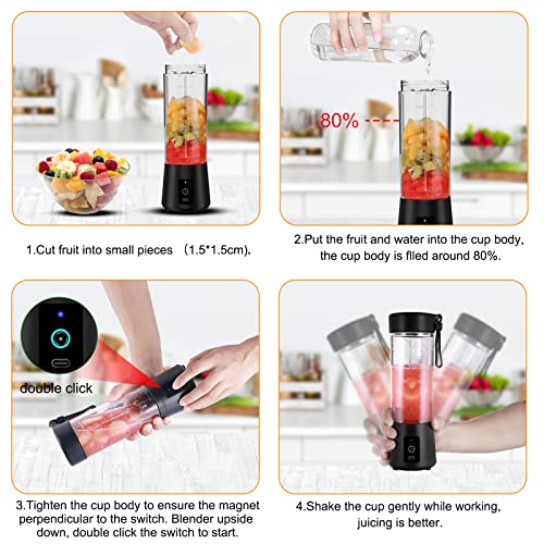 Portable Blender,POYET Blender Smoothie Maker,Mini Blenders for Smoothies and Shakes,400ML Fresh Juice Blender Bottle, 4000mAh Personal Blender USB Rechargeable for Travel Kitchen (Black)