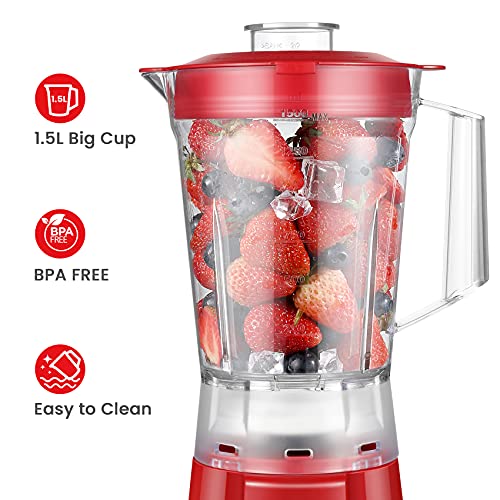 COMFEE' Blender Smoothie Maker, 1.5 Litre Blender Mixer Food Processor, 600W Red