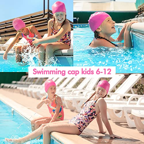 Traling Kids Swimming Cap, Silicone Swim Hat for Children Boys Girls 6-14 Years