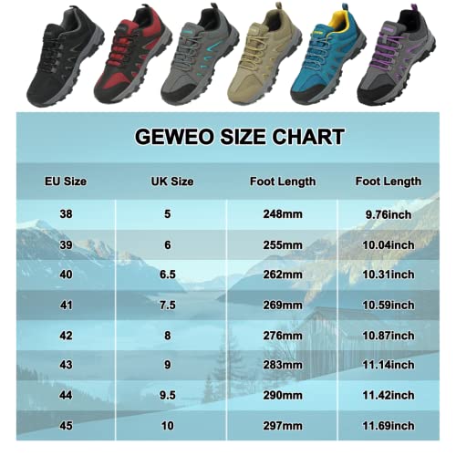 Geweo Hiking Shoes Men Women Waterproof Walking Shoes Non-Slip Breathable Men's Trekking & Hiking Footwear for Trekking, Hiking, Walking, Outdoor Sports, Training Shoes Unisex Black 6UK(39EU)