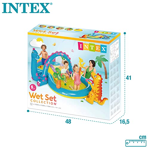 Intex Dinoland Play Center Inflatable Water Play Center, Assorted Model (with and without volcano), Multicoloured, 333x229x112 cm, 280 Litres