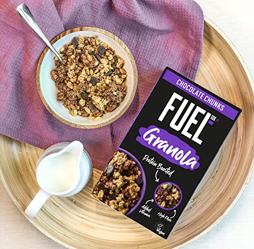 FUEL10K Protein Boosted, Chunky Granola, Chocolate Loaded, Gram Box - High Fibre, Vitamin Boosted Vegan Cereal with Dark Chocolate Pieces, Jumbo Oats & Pumpkin Seeds,400 g (Pack of 6)