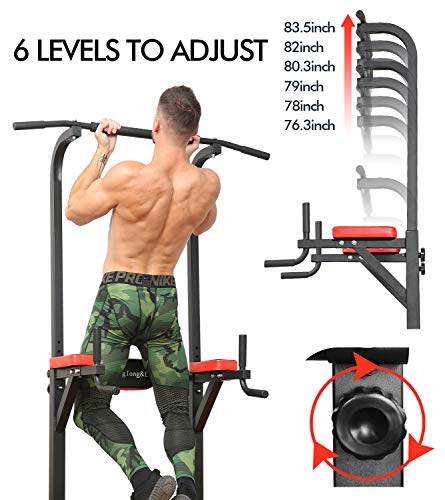 BangTong&Li Power Tower Dip Station Adjustable Pull Up & Dip Stands Multi-Function Strength Training Pull up Bar Fitness Equipment for Home Gym (Black+Red)