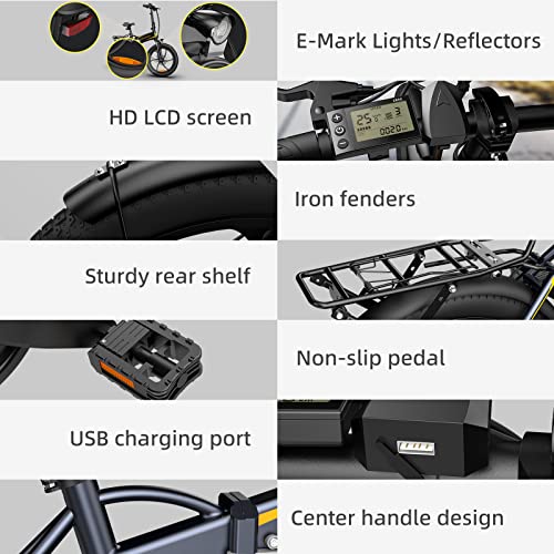 With mounted rear frame ADO A20 XE Electric bicycles 20 inch adult electric folding e bike, 250W motor/36V/10.4Ah battery/25 km/h, black