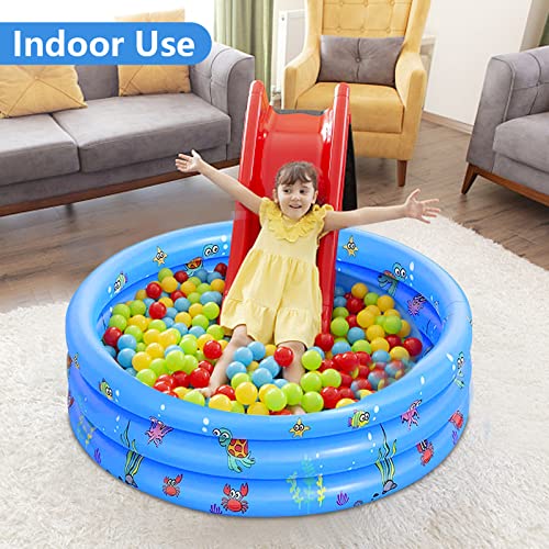 WAIZHIUA 100x40cm Paddling Pools for Kids 3 Ring Inflatable Baby Swimming Pool with Inflatable Safety Floor for Toddlers Children Family Outdoor Garden Backyard Water Game