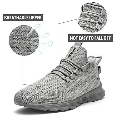 CAIQDM Mens Trainers Running Shoes Leisure Sneakers Mesh Walking Gym Tennis Shoes Lightweight Breathable Sports Outdoor Fitness Jogging Grey 9 UK