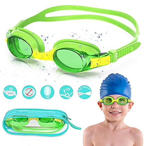 findway Kids Swimming Goggles,2 Pack Swim Goggles Children for Boys Girls with Anti-Fog,Waterproof Clear Lens for 3,4,5,6,7,8,9,10,11,12,13,14 Years Old Kids,Blue and Green