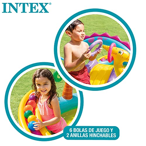 Intex Dinoland Play Center Inflatable Water Play Center, Assorted Model (with and without volcano), Multicoloured, 333x229x112 cm, 280 Litres